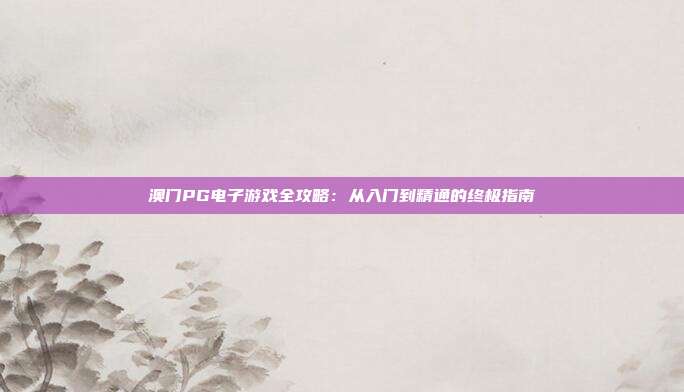 澳门PG电子游戏全攻略：从入门到精通的终极指南